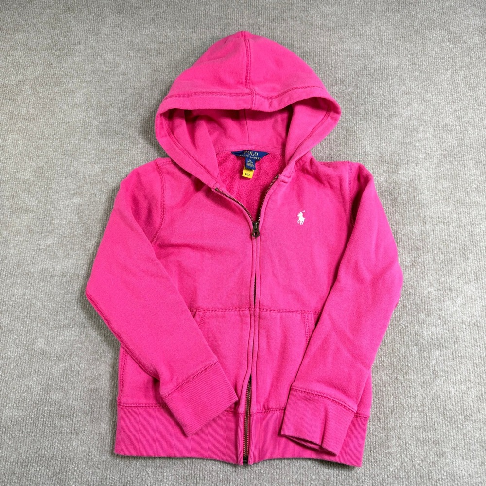 Polo Ralph Lauren Girls Pink Full Zip Hoodie Fleece Sweatshirt Size M 8-10